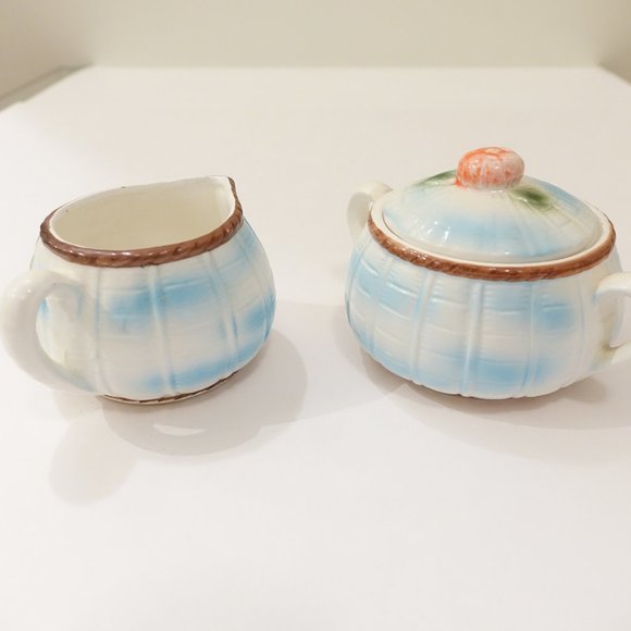 Florida Oranges 3D with blue flowers Creamer and Sugar Bowl with Lid Set - Picture 6 of 6
